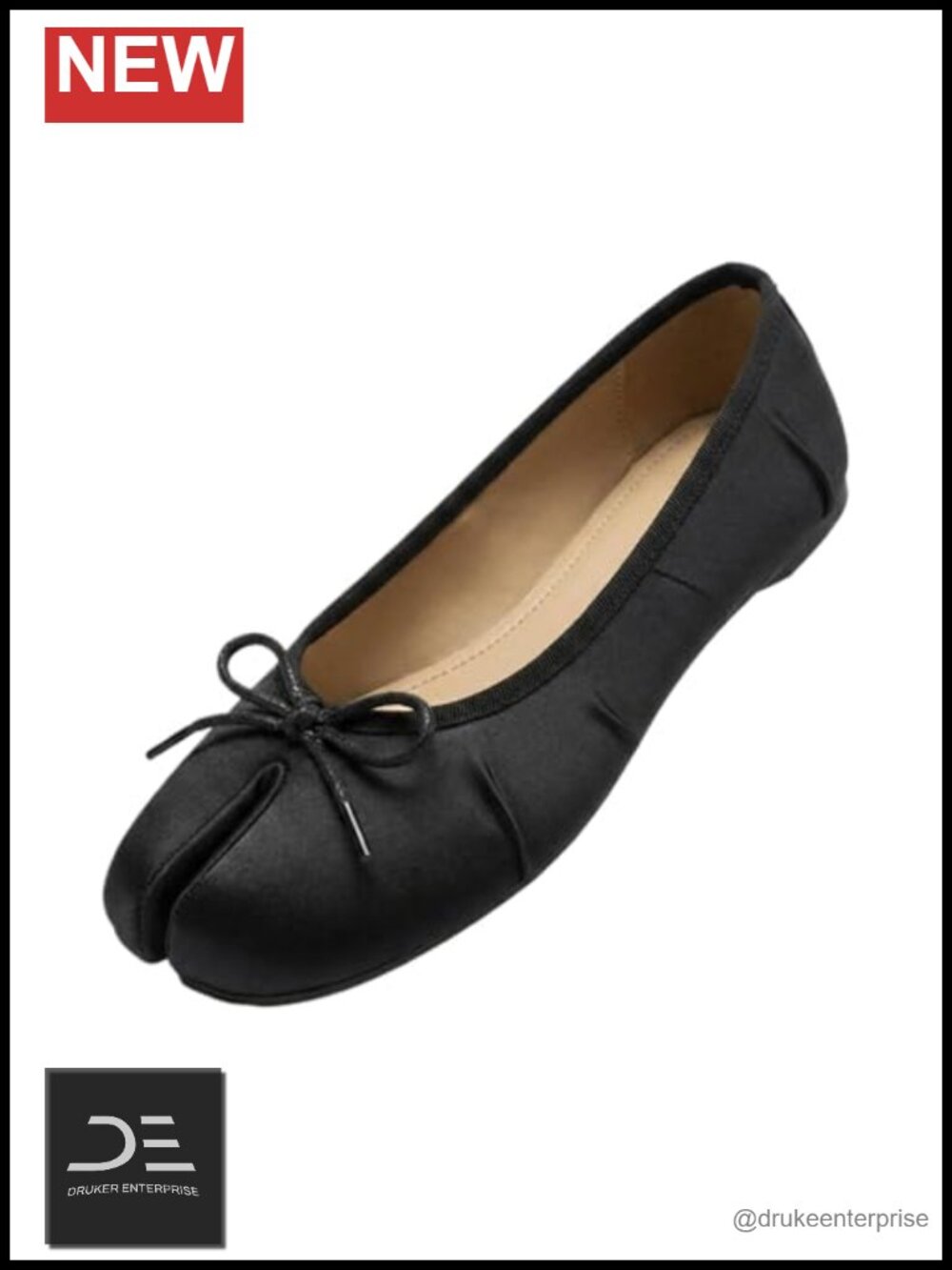 Satin Tabi Ballet Flats Bow Round Toe Split Toe Ruched Slip On Low Heel